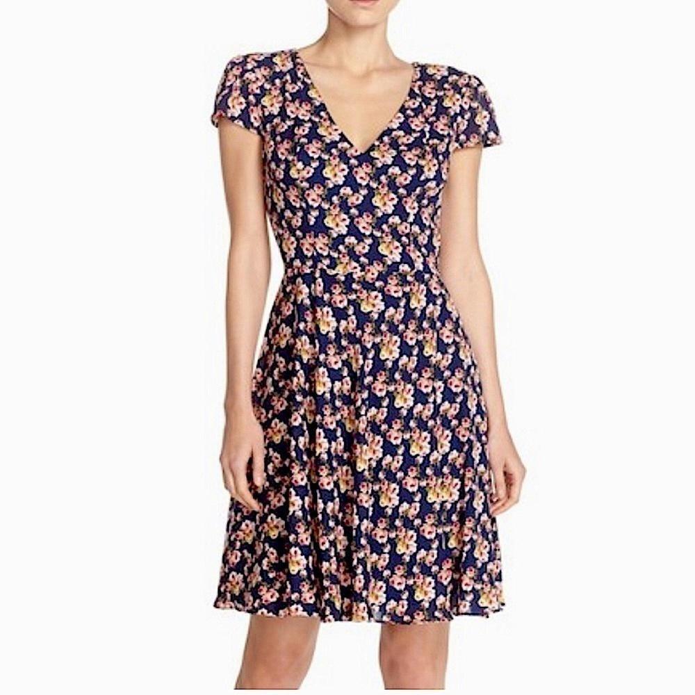 Betsey Johnson - Navy Blue Chiffon Floral Mini Dress - Size M / L